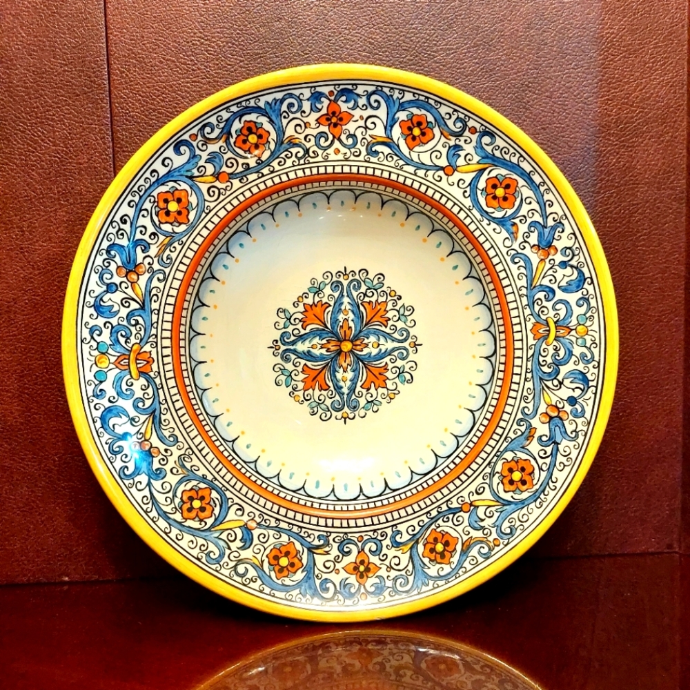 Vintage Blue, Orange, Yellow, & WhiteBeautifully Hand-painted 12" Ceramic Plate